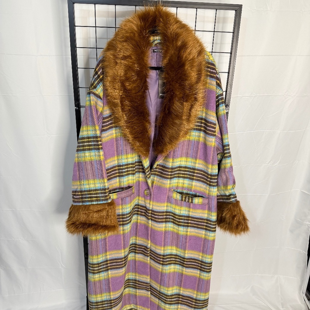 New with Tags Nastygal Purple Plaid Coat Oversized US 20